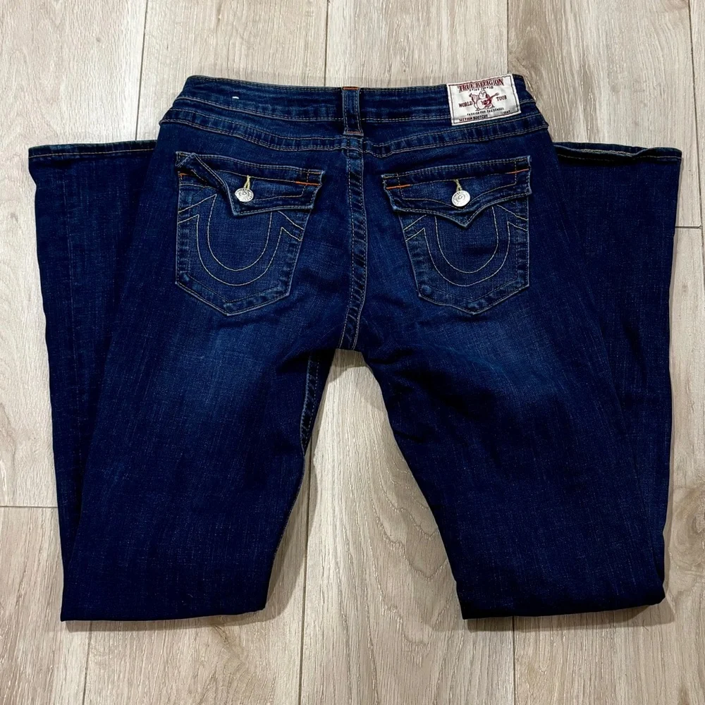 True Religion Joey Bootcut Jeans Flap Pocket Dark Wash Size 31 - Picture 1 of 7